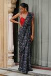 Buy_Megha Pitti_Blue Dupion Silk Printed Floral Pre-stitched Saree With Blouse Piece _at_Aza_Fashions