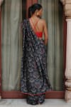 Shop_Megha Pitti_Blue Dupion Silk Printed Floral Pre-stitched Saree With Blouse Piece _at_Aza_Fashions