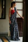 Buy_Megha Pitti_Blue Dupion Silk Printed Floral Pre-stitched Saree With Blouse Piece _Online_at_Aza_Fashions