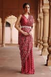 Buy_Megha Pitti_Red Dupion Silk Printed Flower Pre-stitched Saree With Blouse Piece _at_Aza_Fashions