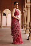 Megha Pitti_Red Dupion Silk Printed Flower Pre-stitched Saree With Blouse Piece _Online_at_Aza_Fashions