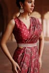 Buy_Megha Pitti_Red Dupion Silk Printed Flower Pre-stitched Saree With Blouse Piece _Online_at_Aza_Fashions