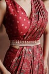 Shop_Megha Pitti_Red Dupion Silk Printed Flower Pre-stitched Saree With Blouse Piece _Online_at_Aza_Fashions