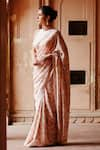 Megha Pitti_Pink Dupion Silk Printed Botanical Saree With Unstitched Blouse Piece _Online_at_Aza_Fashions