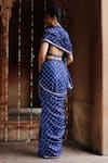 Shop_Megha Pitti_Blue Dupion Silk Printed Blossom Pre-stitched Saree With Blouse Piece _at_Aza_Fashions