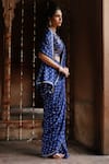 Megha Pitti_Blue Dupion Silk Printed Blossom Pre-stitched Saree With Blouse Piece _Online_at_Aza_Fashions