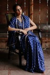 Shop_Megha Pitti_Blue Dupion Silk Printed Blossom Pre-stitched Saree With Blouse Piece _Online_at_Aza_Fashions