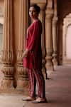 Buy_Megha Pitti_Magenta Dupion Silk Embroidery Sequin Split V Neck Bloom Yoke Kurta With Pant _Online_at_Aza_Fashions