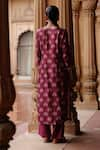 Shop_Megha Pitti_Wine Dupion Silk Print Padma Sequin Boat Neck Motif Embellished Kurta With Pant _at_Aza_Fashions