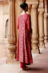 Shop_Megha Pitti_Red Dupion Silk Print Gul Keyhole Boat Neck Kurta With Pant _at_Aza_Fashions