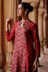 Buy_Megha Pitti_Red Dupion Silk Print Gul Keyhole Boat Neck Kurta With Pant _Online_at_Aza_Fashions