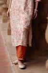 Buy_Megha Pitti_Off White Dupion Silk Print Dori Split V Bahar Embroidered Yoke Kurta With Pant _Online_at_Aza_Fashions