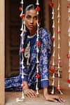 Megha Pitti_Blue Dupion Silk Print Bahar Bloom Zardozi Embroidered Yoke Kurta With Pant _Online_at_Aza_Fashions