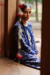 Buy_Megha Pitti_Blue Dupion Silk Print Bahar Bloom Zardozi Embroidered Yoke Kurta With Pant _Online_at_Aza_Fashions