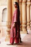 Megha Pitti_Red Dupion Silk Yoke Lining Shantoon Print Midnight Aliya Cut Kurta With Pant _Online_at_Aza_Fashions