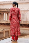 Shop_Megha Pitti_Red Dupion Silk Print Gardenia Dori V Neck Embroidered Sleeves Kurta With Pant _at_Aza_Fashions