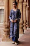 Buy_Megha Pitti_Blue Dupion Silk Print Gardenia Bloom Dori Embroidered Sleeves Kurta With Pant _at_Aza_Fashions