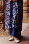 Megha Pitti_Blue Dupion Silk Print Gardenia Bloom Dori Embroidered Sleeves Kurta With Pant _Online_at_Aza_Fashions