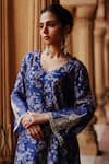 Buy_Megha Pitti_Blue Dupion Silk Print Gardenia Bloom Dori Embroidered Sleeves Kurta With Pant _Online_at_Aza_Fashions