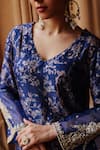 Shop_Megha Pitti_Blue Dupion Silk Print Gardenia Bloom Dori Embroidered Sleeves Kurta With Pant _Online_at_Aza_Fashions