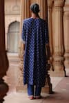 Shop_Megha Pitti_Blue Dupion Silk Embroidery Dori Blunt V Neck Phool Motif Print Kurta With Pant _at_Aza_Fashions