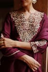 Buy_Megha Pitti_Wine Dupion Silk Yoke Lining Shantoon Embroidery Dori Fleur Kurta Sharara Set _Online_at_Aza_Fashions