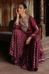 Buy_Megha Pitti_Wine Dupion Silk Yoke Lining Shantoon Embroidery Dori Fleur Kurta Sharara Set 