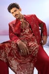 Shop_Varun Bahl_Red Dupion Embroidered Bugle Beads Sherwani And Printed Kurta Set _at_Aza_Fashions