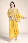 Buy_Anamika Khanna_Yellow Embroidered Floral Cutwork V Boxy Tunic Skirt Set _at_Aza_Fashions