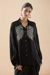 Buy_Namrata Joshipura_Black Embellished Pearl Spread Collar Metallic Shirt _at_Aza_Fashions