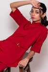 Veera Wear_Red Armani Solid Closed High Neck Asymmetric Panel Belted Top With Pant _Online_at_Aza_Fashions