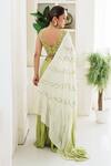 Shop_House of Anmol Jain_Green Satin Hand Embroidered Thread V-neck Indrani Draped Skirt With Blouse _at_Aza_Fashions