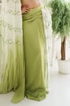 House of Anmol Jain_Green Satin Hand Embroidered Thread V-neck Indrani Draped Skirt With Blouse _Online_at_Aza_Fashions