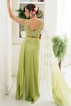 Buy_House of Anmol Jain_Green Satin Hand Embroidered Thread V-neck Indrani Draped Skirt With Blouse 