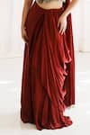 House of Anmol Jain_Red Satin Hand Embroidered Thread Raspberry Pre-draped Saree With Blouse _Online_at_Aza_Fashions