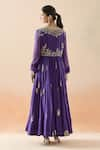 Shop_Anamika Khanna_Purple Embroidery Zardozi Round Anarkali Set _at_Aza_Fashions