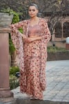 Buy_Bohame_Peach Georgette Hand Embroidered Floral Zuri Print Cape With Sharara Set _at_Aza_Fashions