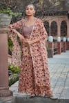 Shop_Bohame_Peach Georgette Hand Embroidered Floral Zuri Print Cape With Sharara Set _Online_at_Aza_Fashions