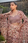 Bohame_Peach Georgette Hand Embroidered Floral Zuri Print Cape With Sharara Set _at_Aza_Fashions