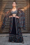 Buy_Bohame_Blue Georgette Hand Embroidered Floral Aaliyah Print Cape With Sharara Set _at_Aza_Fashions