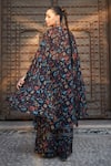 Shop_Bohame_Blue Georgette Hand Embroidered Floral Aaliyah Print Cape With Sharara Set _at_Aza_Fashions