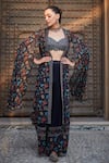 Buy_Bohame_Blue Georgette Hand Embroidered Floral Aaliyah Print Cape With Sharara Set _Online_at_Aza_Fashions