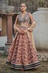 Buy_Bohame_Peach Georgette Hand Embroidered Floral Blunt-v Aisha Print Lehenga Set _at_Aza_Fashions