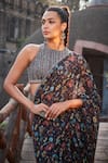 Buy_Bohame_Blue Georgette Hand Embroidered Floral Halter Amari Print Pre-draped Saree Set _Online_at_Aza_Fashions