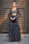 Buy_Bohame_Blue Georgette Hand Embroidered Floral Audre Print Cape With Sharara Set _at_Aza_Fashions