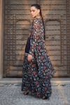 Shop_Bohame_Blue Georgette Hand Embroidered Floral Audre Print Cape With Sharara Set _at_Aza_Fashions