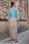 Shop_Bohame_Peach Georgette Hand Embroidered Geometric Kessie Jacket With Draped Skirt Set _at_Aza_Fashions