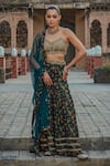 Buy_Bohame_Green Georgette Hand Embroidered Floral Rehema Printed Sharara Bustier Set _at_Aza_Fashions