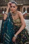 Bohame_Green Georgette Hand Embroidered Floral Rehema Printed Sharara Bustier Set _at_Aza_Fashions