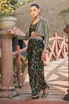 Buy_Bohame_Green Georgette Hand Embroidered Essence Flower Print Jacket Draped Skirt Set _at_Aza_Fashions